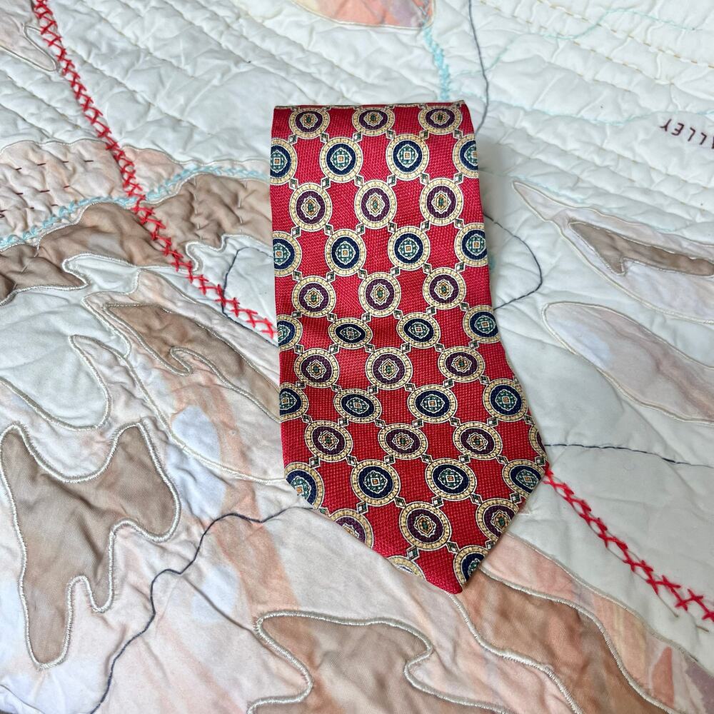 Vintage Tommy Hilfiger Men's Dressy Red Circle Geometric Classic Silk Neck Tie